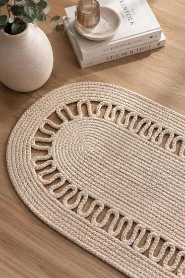 Karanfil Lüks Tığ İşi 33x100 cm Oval Runner Bej - Çeyiz Diyarı (1)