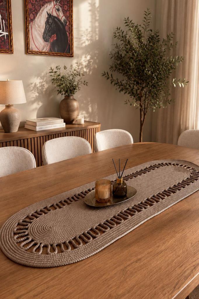 Karanfil Lüks Tığ İşi 33x100 cm Oval Runner Cappucino - 1