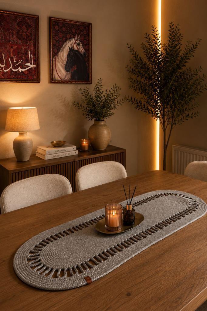 Karanfil Lüks Tığ İşi 33x100 cm Oval Runner Gri - 1
