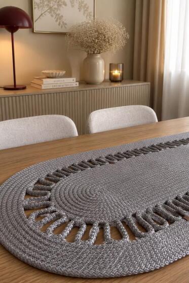 Karanfil Lüks Tığ İşi 33x100 cm Oval Runner Silver - Çeyiz Diyarı (1)