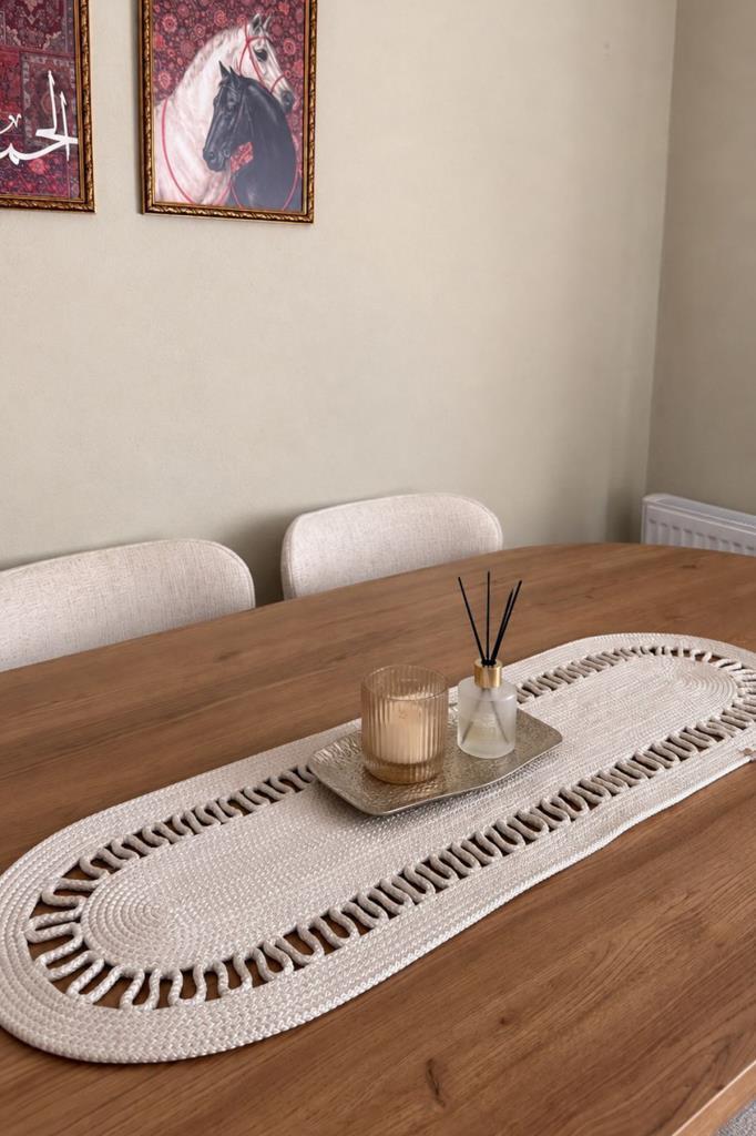 Karanfil Lüks Tığ İşi 33x100 cm Oval Runner Taş - 1
