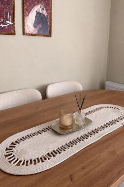 Karanfil Lüks Tığ İşi 33x100 cm Oval Runner Taş - 1