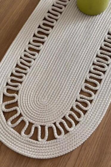 Karanfil Lüks Tığ İşi 33x100 cm Oval Runner Taş - Çeyiz Diyarı (1)