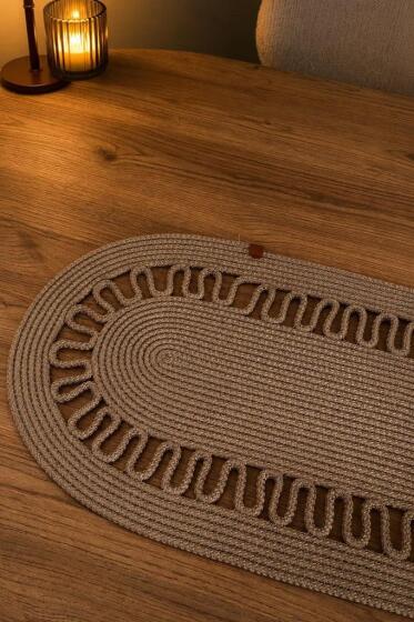 Karanfil Lüks Tığ İşi 33x100 cm Oval Runner Vizon - Çeyiz Diyarı (1)