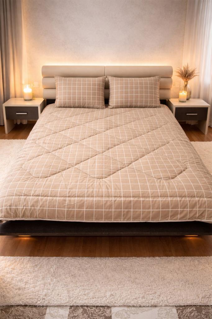 Kare Wellsoft 195x215 Cm Çift Kişilik Yorgan Takımı Bej - 1