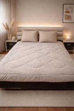 Kare Wellsoft 195x215 Cm Çift Kişilik Yorgan Takımı Bej - 2
