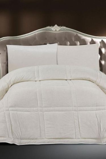 Karelim Kadife Comforter Çift Kişilik Yorgan Seti Krem - Çeyiz Diyarı