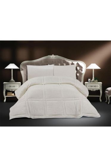 Karelim Kadife Comforter Çift Kişilik Yorgan Seti Krem - Çeyiz Diyarı (1)