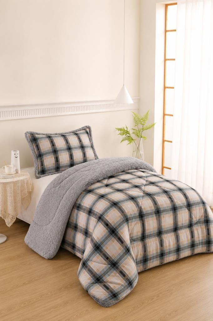 Karmen Desenli Peluş Tek Kişilik Comforter Set - 1