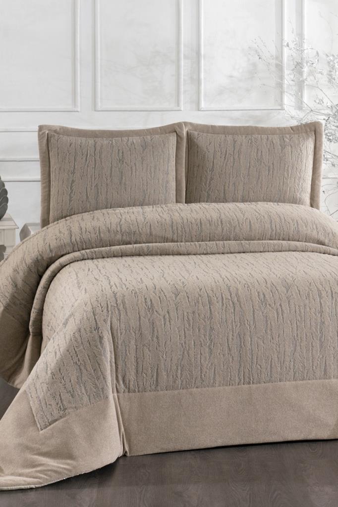 Karmen Elyaf Dolgulu Çift Kişilik 250x255 Cm Yatak Örtüsü Bej - 1