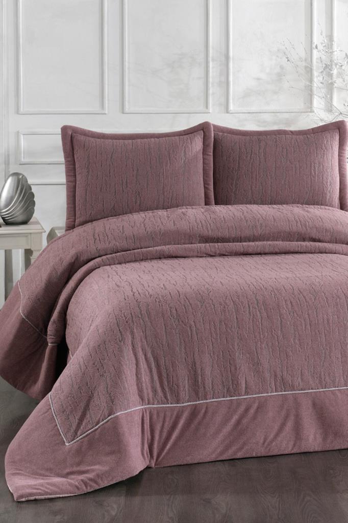 Karmen Elyaf Dolgulu Çift Kişilik 250x255 Cm Yatak Örtüsü Gül Kurusu - 1