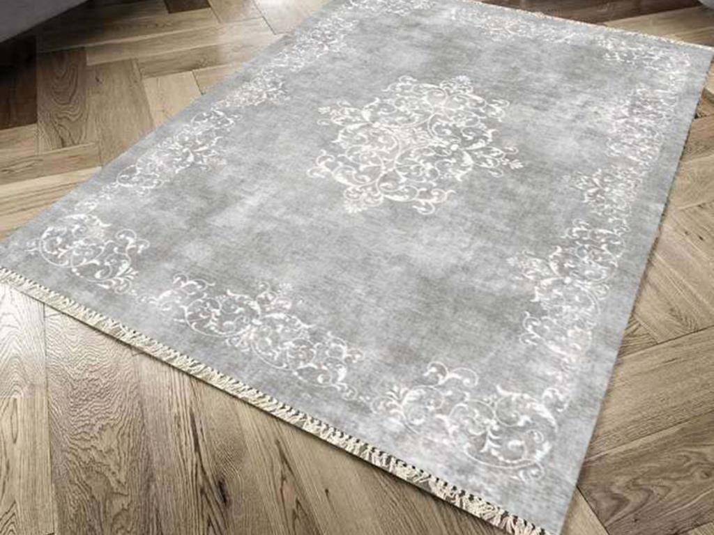 Kaymaz Taban Dijital Baskı Kadife Halı Alberta Gri 150x220 Cm - 1