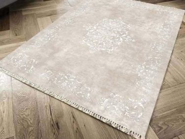 Kaymaz Taban Dijital Baskı Kadife Halı Alberta Krem 100x300 cm - 1