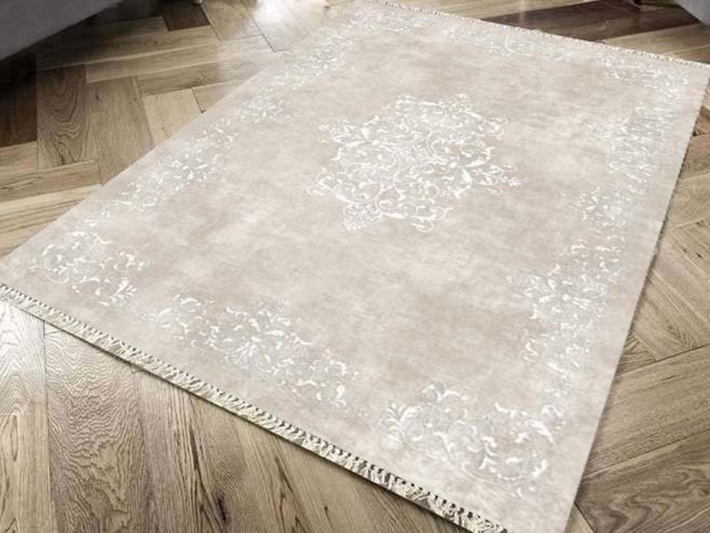 Kaymaz Taban Dijital Baskı Kadife Halı Alberta Krem 80x140 Cm - 1