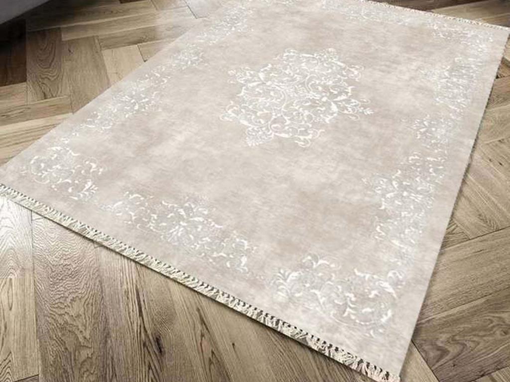 Kaymaz Taban Dijital Baskı Kadife Halı Alberta Krem 80x200 cm - 1