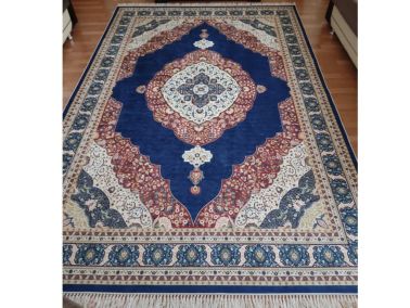 Kaymaz Taban Dijital Baskı Kadife Halı Berthe Lacivert 200x300 cm - 1