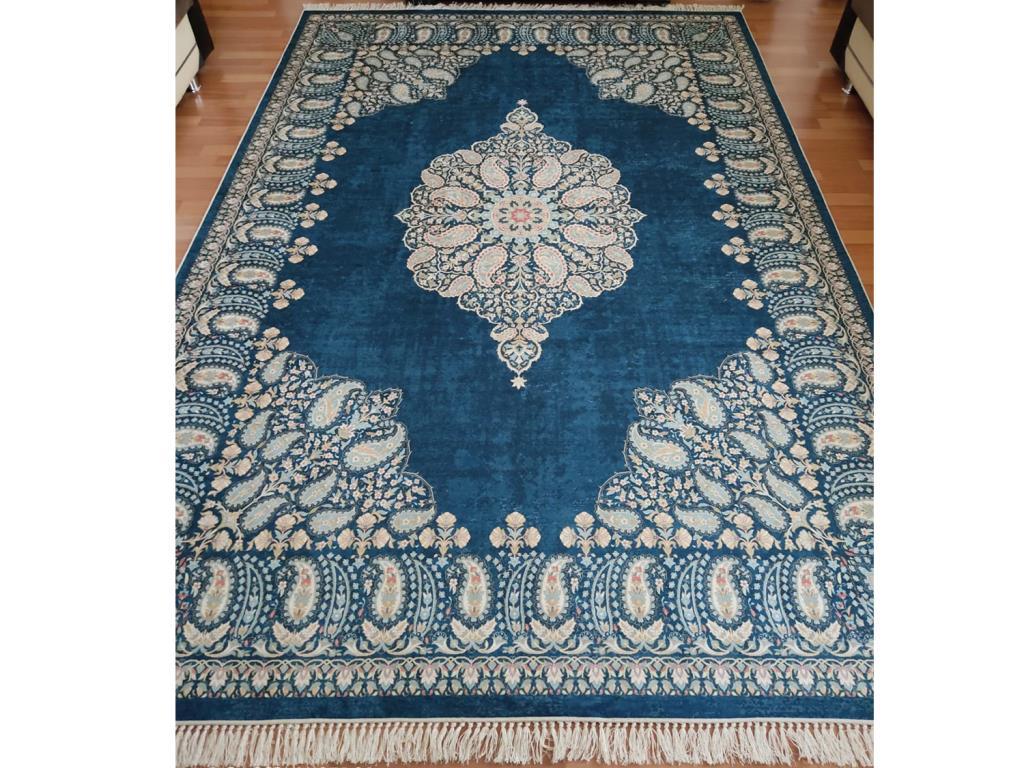 Kaymaz Taban Dijital Baskı Kadife Halı Blanche Mavi 200x300 cm - 1