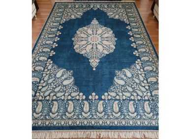 Kaymaz Taban Dijital Baskı Kadife Halı Blanche Mavi 200x300 cm - 1