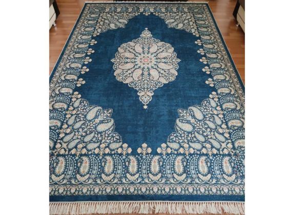 Kaymaz Taban Dijital Baskı Kadife Halı Blanche Mavi 200x300 cm - Çeyiz Diyarı
