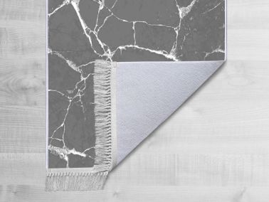 Kaymaz Taban Dijital Baskı Kadife Halı Crack Wall Antrasit 100x300 cm - 2
