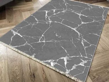 Kaymaz Taban Dijital Baskı Kadife Halı Crack Wall Antrasit 80x200 cm - 1