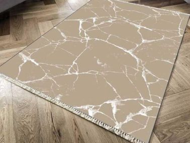 Kaymaz Taban Dijital Baskı Kadife Halı Crack Wall Bej 100x200 cm - 1