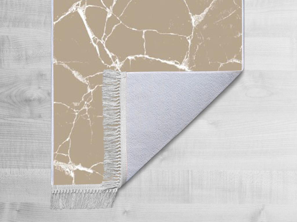 Kaymaz Taban Dijital Baskı Kadife Halı Crack Wall Bej 80x150 cm - 2