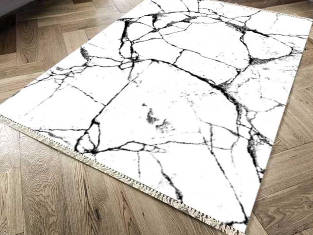 Kaymaz Taban Dijital Baskı Kadife Halı Crack Wall Beyaz 100x300 cm - 1