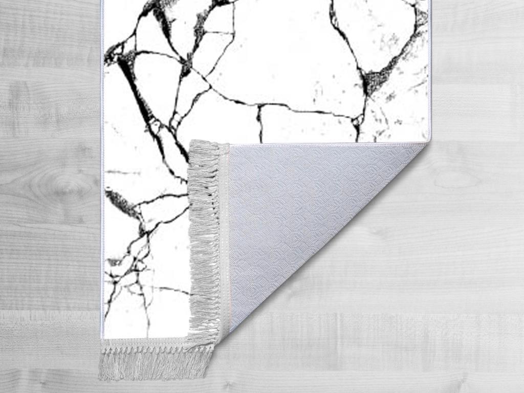 Kaymaz Taban Dijital Baskı Kadife Halı Crack Wall Beyaz 100x300 cm - 2