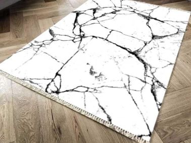 Kaymaz Taban Dijital Baskı Kadife Halı Crack Wall Beyaz 180x280 cm - 1