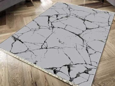 Kaymaz Taban Dijital Baskı Kadife Halı Crack Wall Gri 100x300 cm - 1