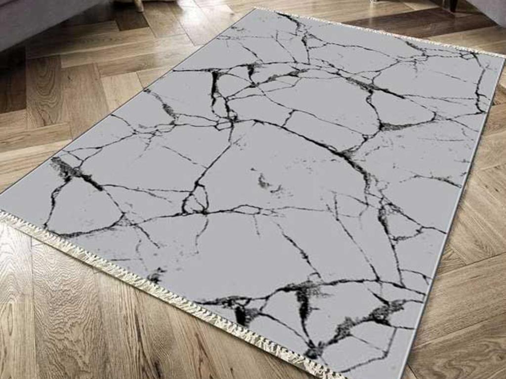 Kaymaz Taban Dijital Baskı Kadife Halı Crack Wall Gri 80x200 cm - 1
