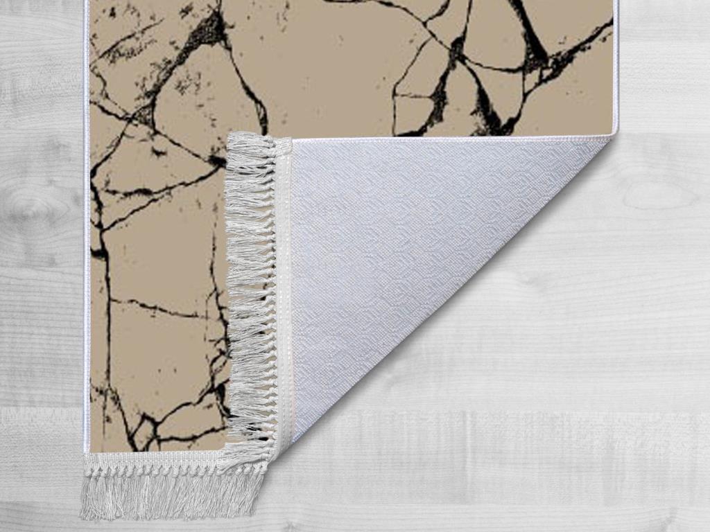 Kaymaz Taban Dijital Baskı Kadife Halı Crack Wall Kahve 100x300 cm - 2