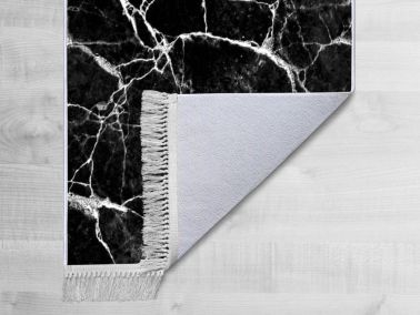 Kaymaz Taban Dijital Baskı Kadife Halı Crack Wall Siyah Beyaz 100x300 cm - 2