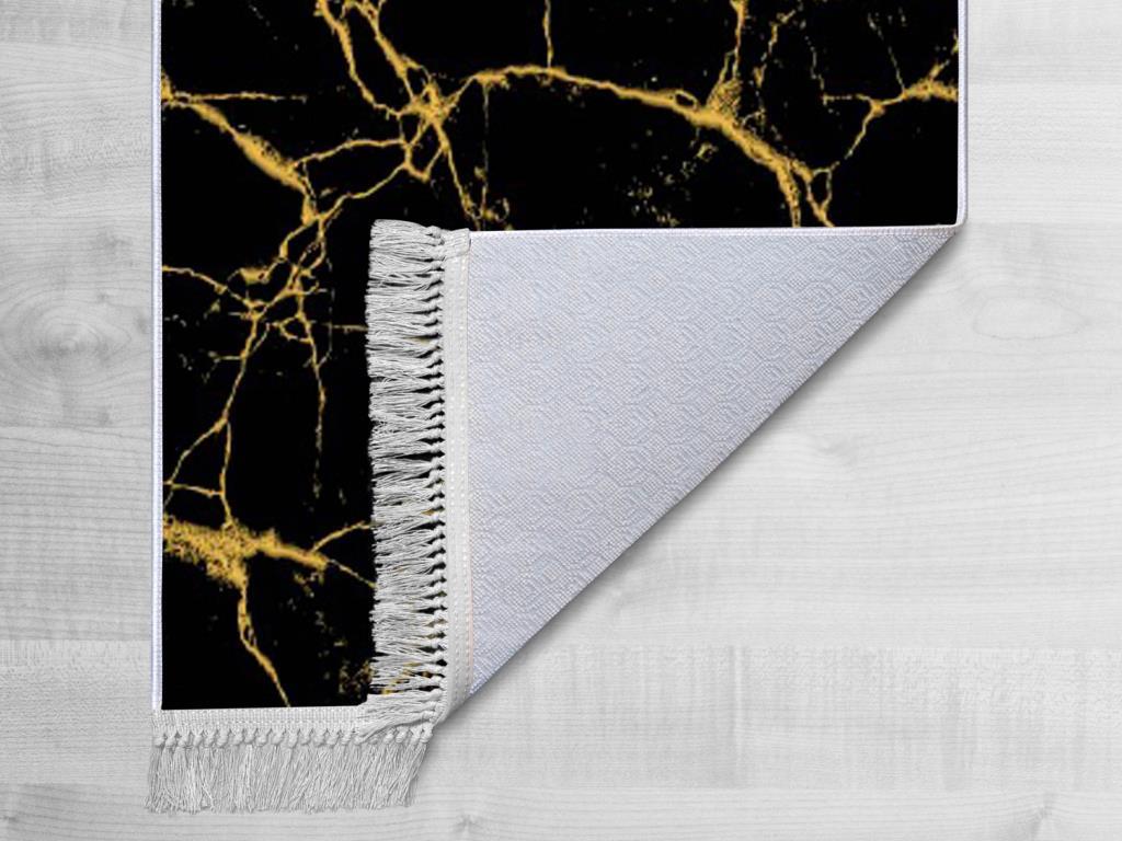 Kaymaz Taban Dijital Baskı Kadife Halı Crack Wall Siyah Gold 100x300 cm - 2
