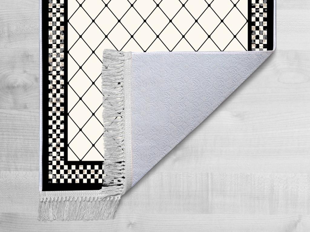Kaymaz Taban Dijital Baskı Kadife Halı Dama Beyaz 100x300 cm - 2