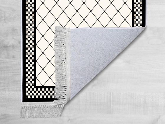 Kaymaz Taban Dijital Baskı Kadife Halı Dama Beyaz 100x300 cm - Çeyiz Diyarı (1)