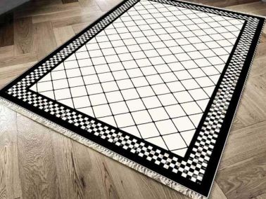 Kaymaz Taban Dijital Baskı Kadife Halı Dama Beyaz 180x280 cm - 1