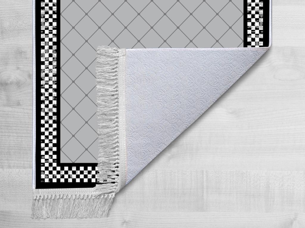 Kaymaz Taban Dijital Baskı Kadife Halı Dama Gri 180x280 cm - 2