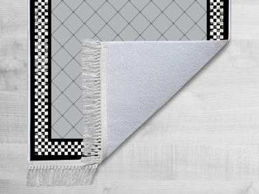 Kaymaz Taban Dijital Baskı Kadife Halı Dama Gri 80x150 cm - 2