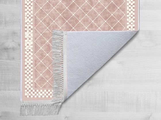 Kaymaz Taban Dijital Baskı Kadife Halı Dama Pudra 100x200 cm - Çeyiz Diyarı (1)