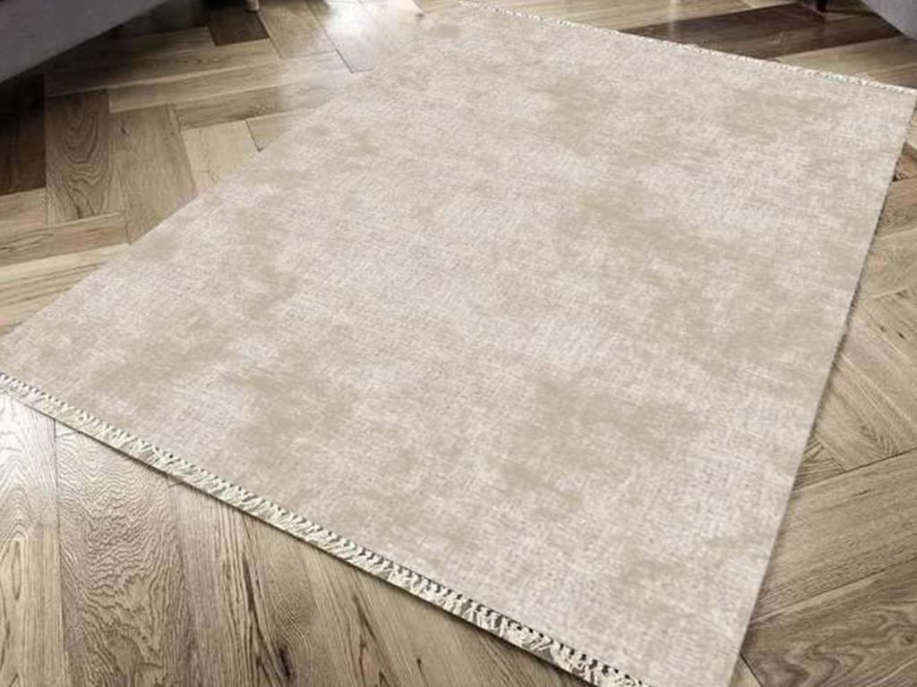 Kaymaz Taban Dijital Baskı Kadife Halı Duru Krem 80x300 Cm - 1