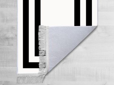 Kaymaz Taban Dijital Baskı Kadife Halı Geometric Beyaz 150x220 Cm - 2