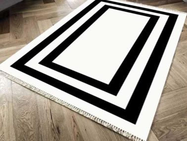 Kaymaz Taban Dijital Baskı Kadife Halı Geometric Beyaz 80x150 cm - 1