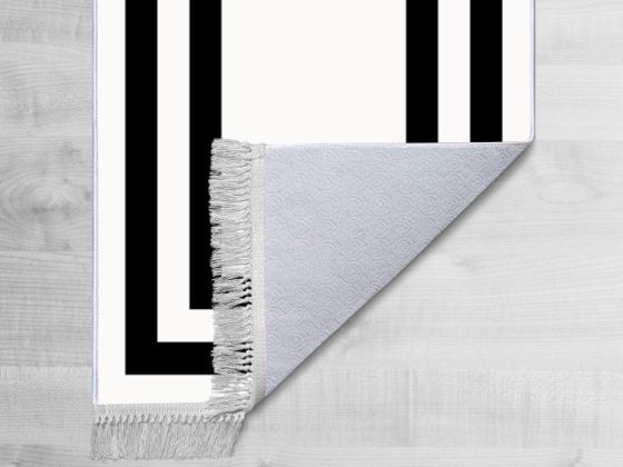 Kaymaz Taban Dijital Baskı Kadife Halı Geometric Beyaz 80x200 cm - Çeyiz Diyarı (1)