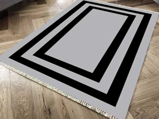Kaymaz Taban Dijital Baskı Kadife Halı Geometric Gri 150x220 Cm - Çeyiz Diyarı