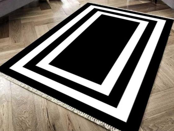 Kaymaz Taban Dijital Baskı Kadife Halı Geometric Siyah 150x220 Cm - Çeyiz Diyarı