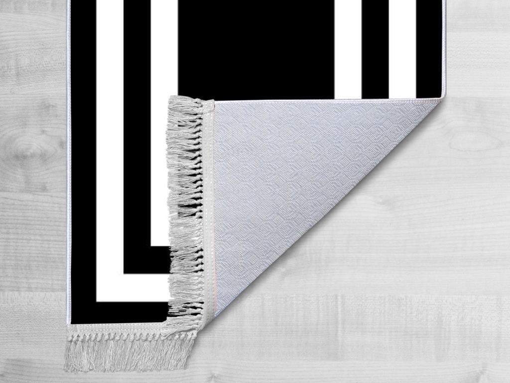 Kaymaz Taban Dijital Baskı Kadife Halı Geometric Siyah 80x150 cm - 2
