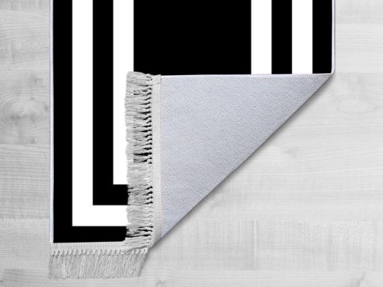 Kaymaz Taban Dijital Baskı Kadife Halı Geometric Siyah 80x150 cm - Çeyiz Diyarı (1)