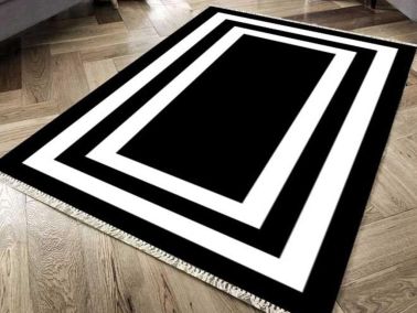 Kaymaz Taban Dijital Baskı Kadife Halı Geometric Siyah 80x200 cm - 1